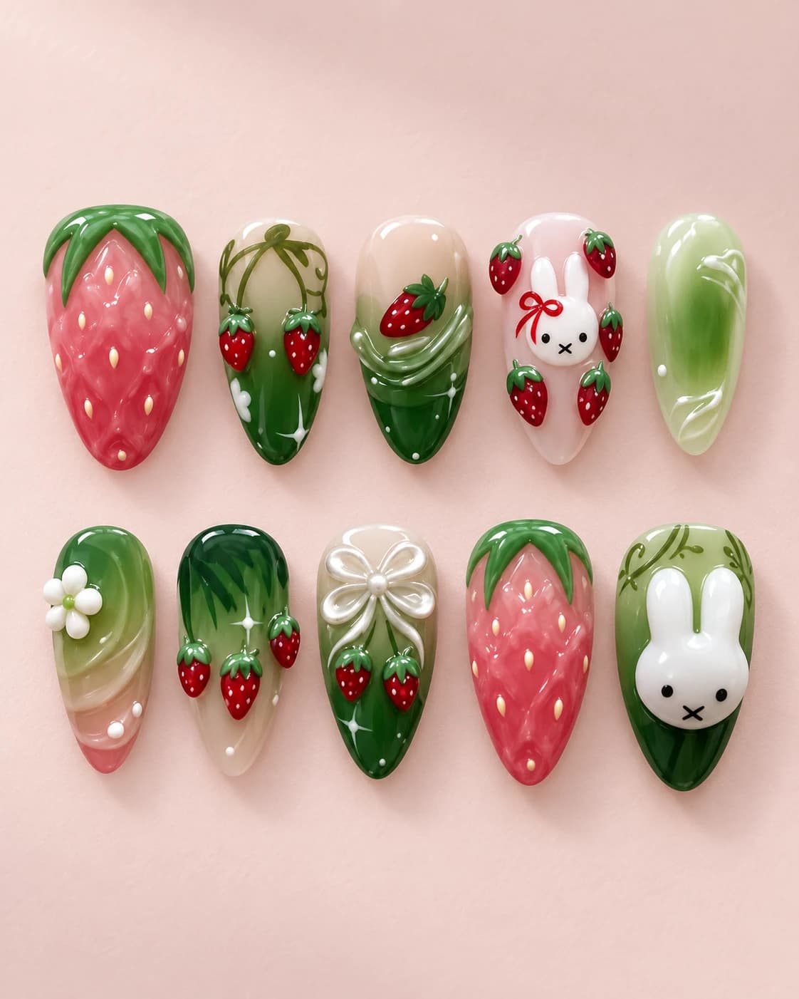 Berry Garden: muestra de diez uñas sobre fondo rosa