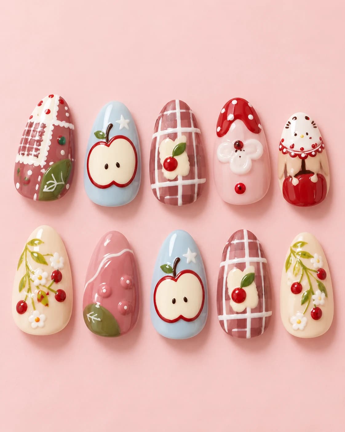 Picnic Pop: muestra de diez uñas sobre fondo rosa