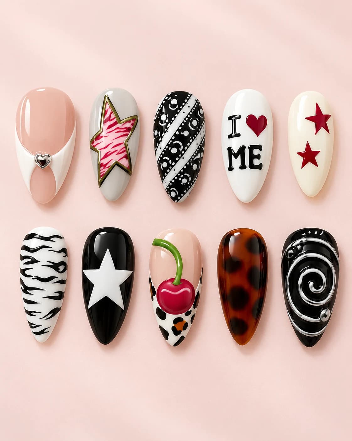 Rebel Mix: muestra de diez uñas sobre fondo rosa