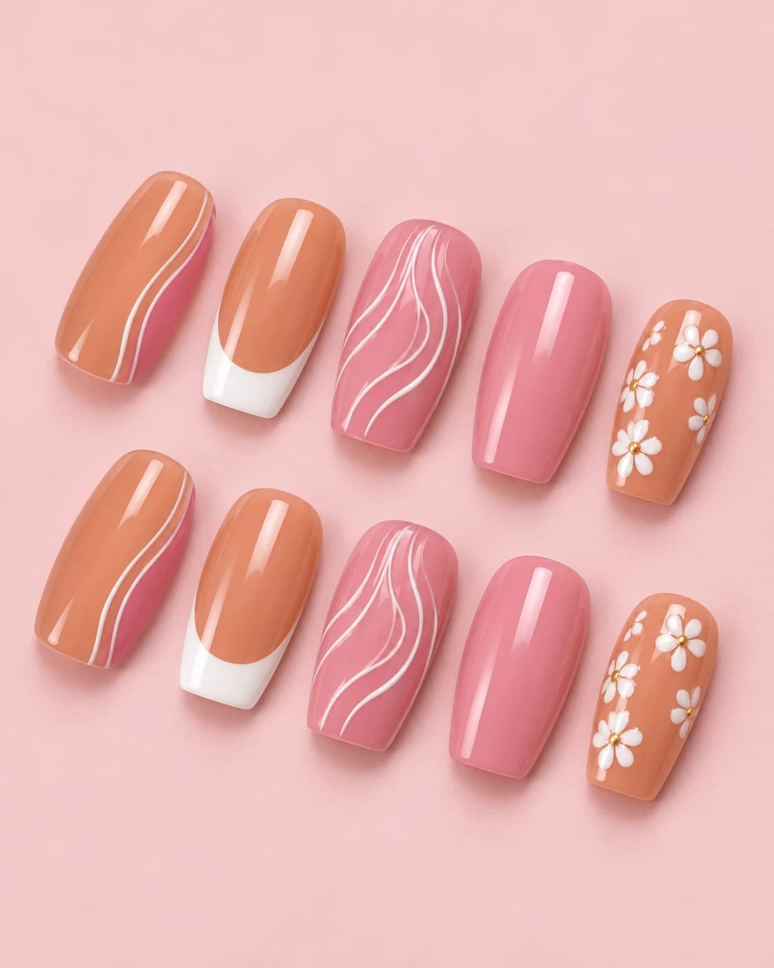 Rose Latte: muestra de diseños nude y rosa sobre fondo rosa