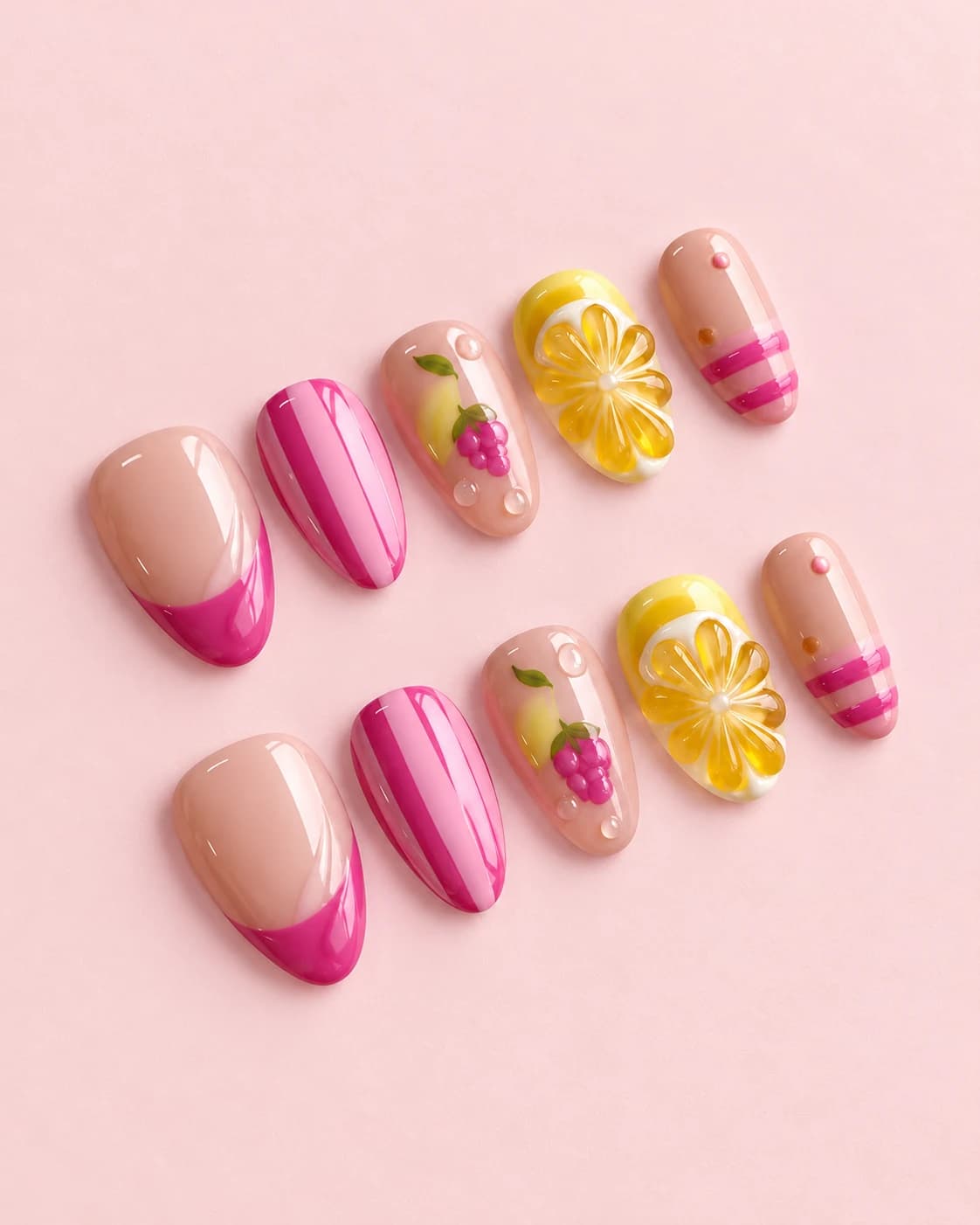Tutti Frutti sobre fondo rosa